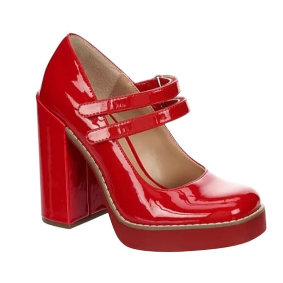 Steve Madden Twice Patent Block Heel Mary Jane Platform Pumps Womens Size 6 Prep - Picture 2 of 11